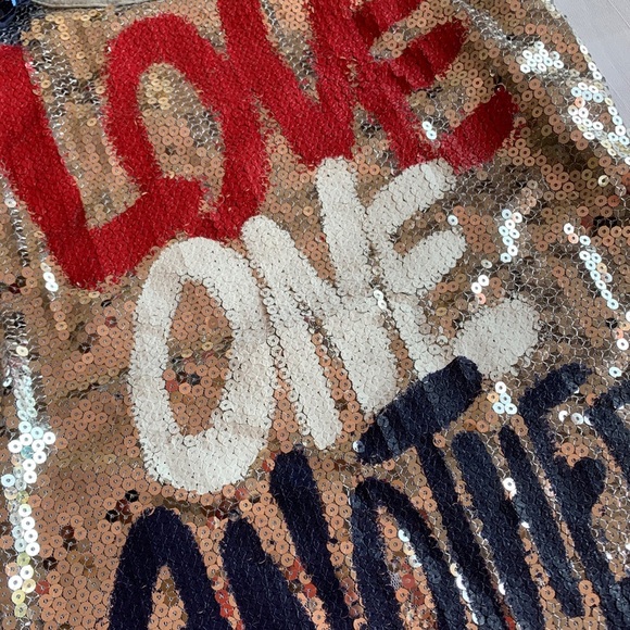 Justice Girls “Love One Another” Sequin Silver Blue Red Tank Shirt Size 12 - Picture 5 of 11